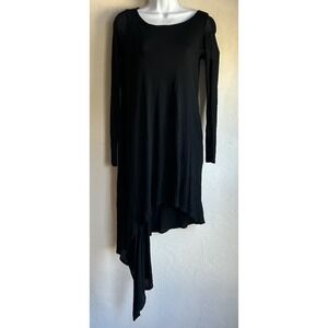 Heather By Bordeaux Long Asymmetrical Dress NWT S Black Goth Lagenlook Draped